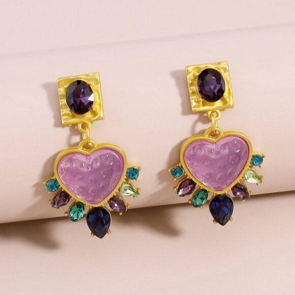 . Jewelry - Rhinestone Decor Heart Drop Earrings